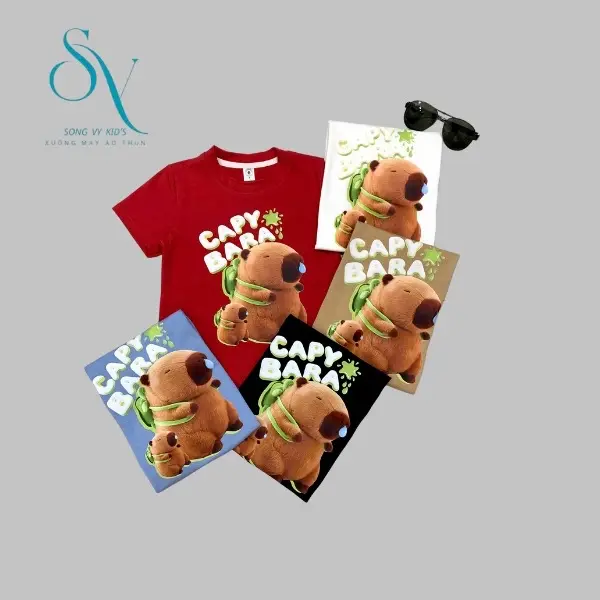 Áo thun cappybara sổ mũi chất vải coton mêm mịn thoáng mát cho bé từ 13-44kg