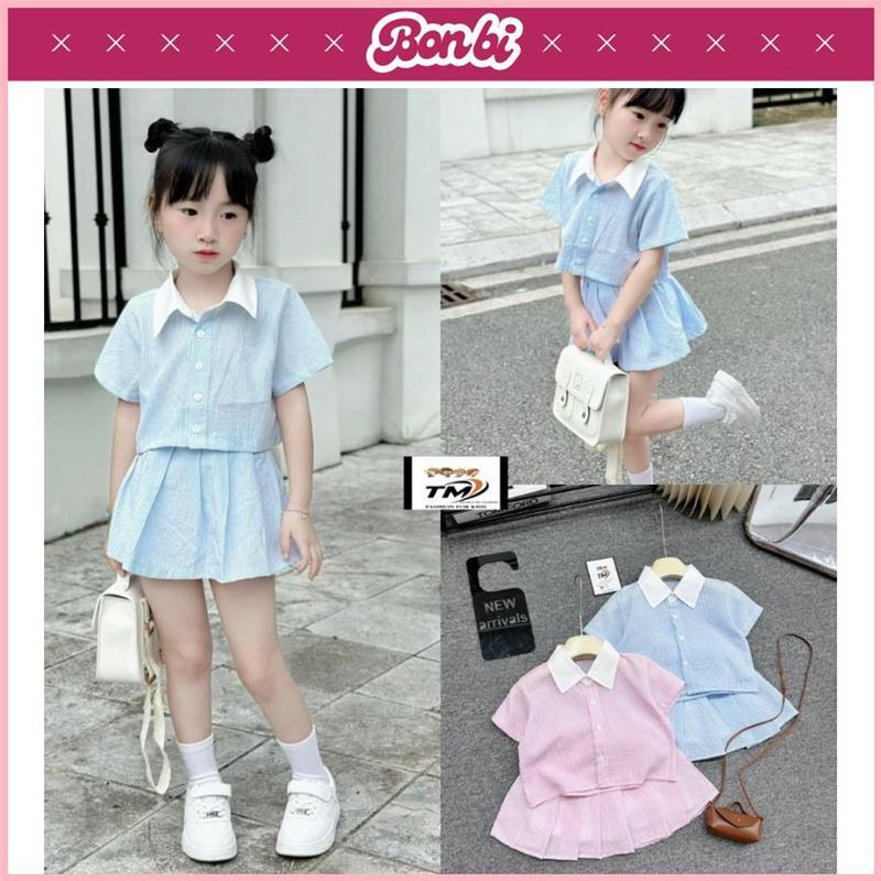 Product Introduction of JODEHSHOP [B97] Bộ váy sơ mi bé gái Bonbi áo sơ mi mix chân váy có lót màu xanh cực mát mắt, màu hồng baby 45