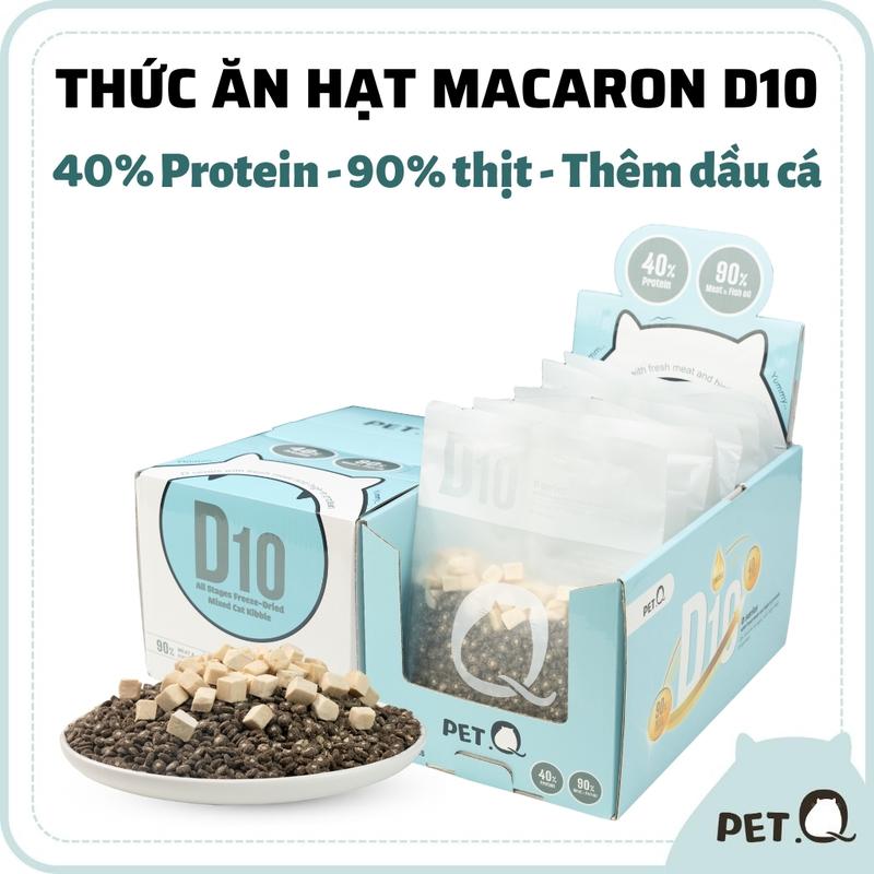 Thức ăn hạt cho mèo PetQ Hạt macaron D10 PetQ 40% protein 90% thịt & dầu cá Chất xơ Không muối ngũ cốc Mọi độ tuổi