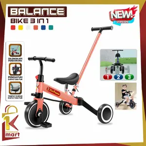 SNI [COD] SM M97 Mainan Sepeda Roda 3 Anak Roda 2 Fungsi 1 Sepeda Keseimbangan Anak Beraneka warna Toys