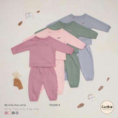 Bộ Quần Áo Cookie Nỉ Bo Chun Xẻ Tà Cho Bé Size Từ 1/2-1Y Đến 4-5Y, Chất Nỉ, Bộ Thu Đông quanao  daitay chobe