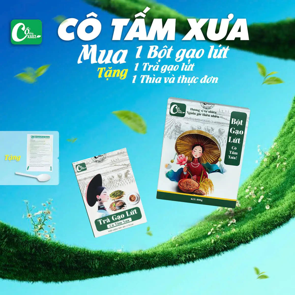 [ Mua 1 Tặng 1 ] Mua 1 hộp " Bột Gạo Lứt 800g '' tặng 1 hộp '' Trà Gạo Lứt '' + 1 Muỗng Đông Bột + 1 Thực Đơn 7 Ngày