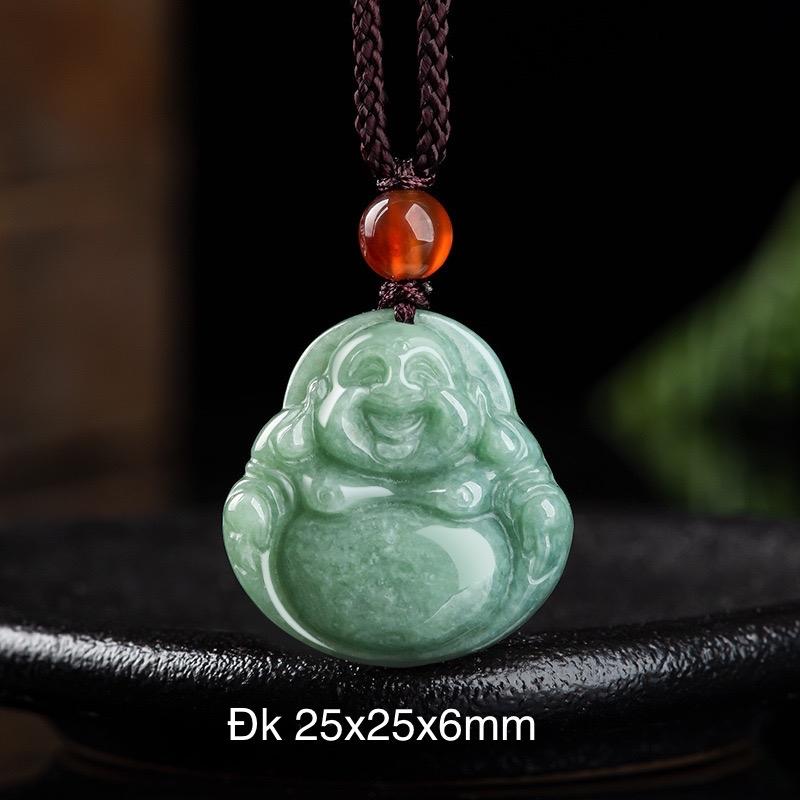 Mặt dây chuyền Phật di lạc Ngọc Cẩm thạch xanh nhỏ đk 25x26x6mm