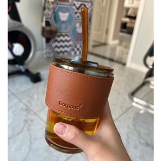 Cốc Thủy Tinh 450ML Bọc Da Cao Cấp Tặng Kèm Nắp Đậy Và Ống Hút 4