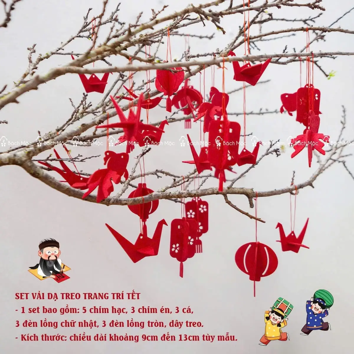 Set vải dạ treo trang trí Tết : đào, quất