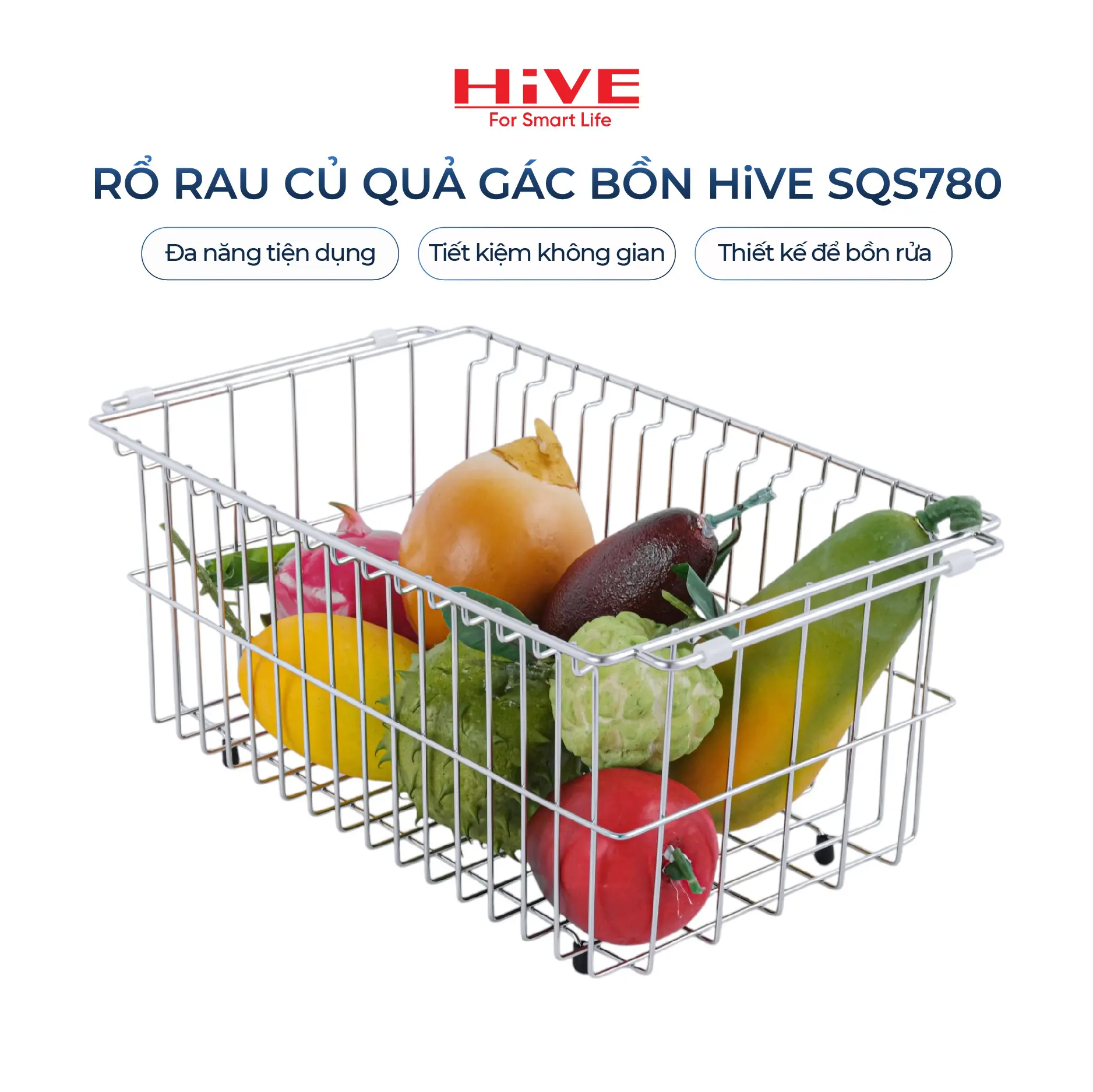 Rổ gác bồn inox để rau/củ/quả HiVE SQS780 Hàn Quốc cao cấp