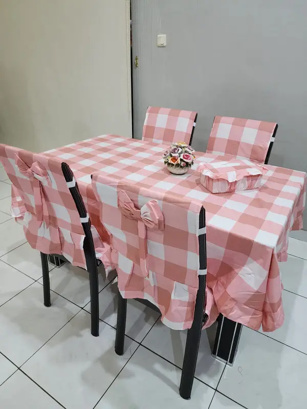 PAKET 4 SARUNG KURSI MAKAN TAPLAK MEJA SARUNG TISU LENGKAP 5