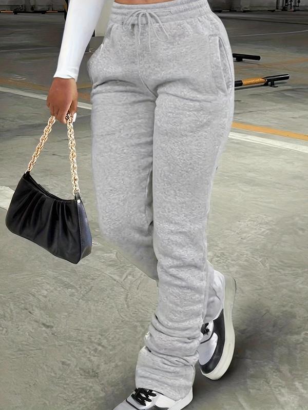 Women's Regular Fit Plain Pocket Drawstring Waist Stackable Sweatpants ...