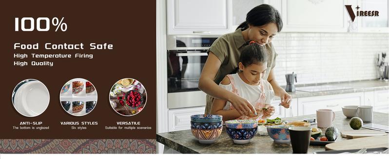 Product Introduction of SUSTEAS 21 oz Ceramic Soup Bowls Set of 6, Colorful Porcelain Bowls for Cereal, Fruit, Ramen, Salads, Snacks, Makes Great Housewarming Gifts and Decorations, Microwave and Dishwasher Safe Tableware 0