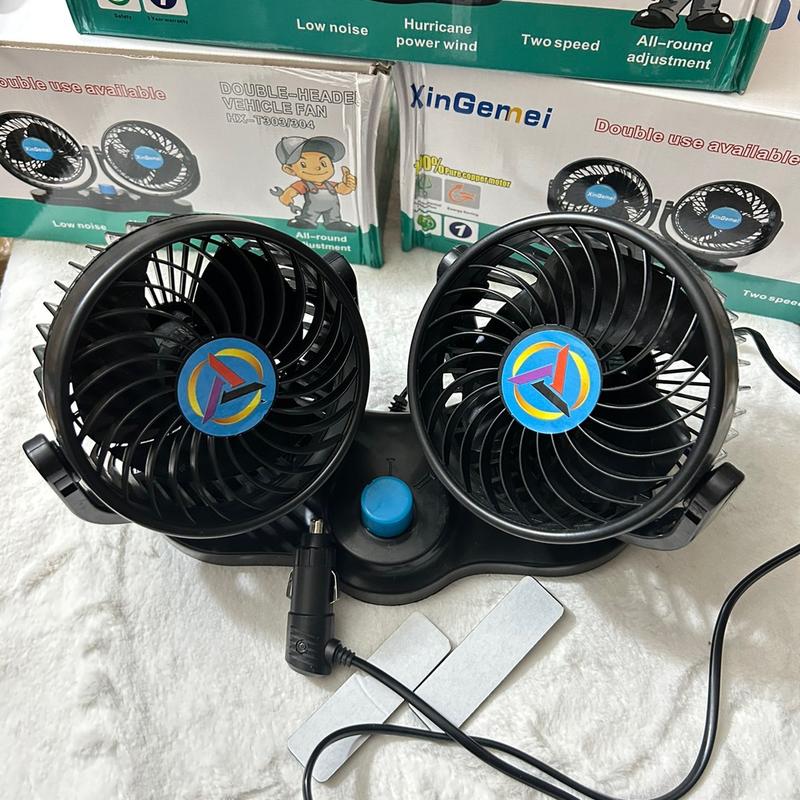 Quạt mini ô tô cỡ lớn. Quạt đôi điện 12v 24v có tẩu cắm