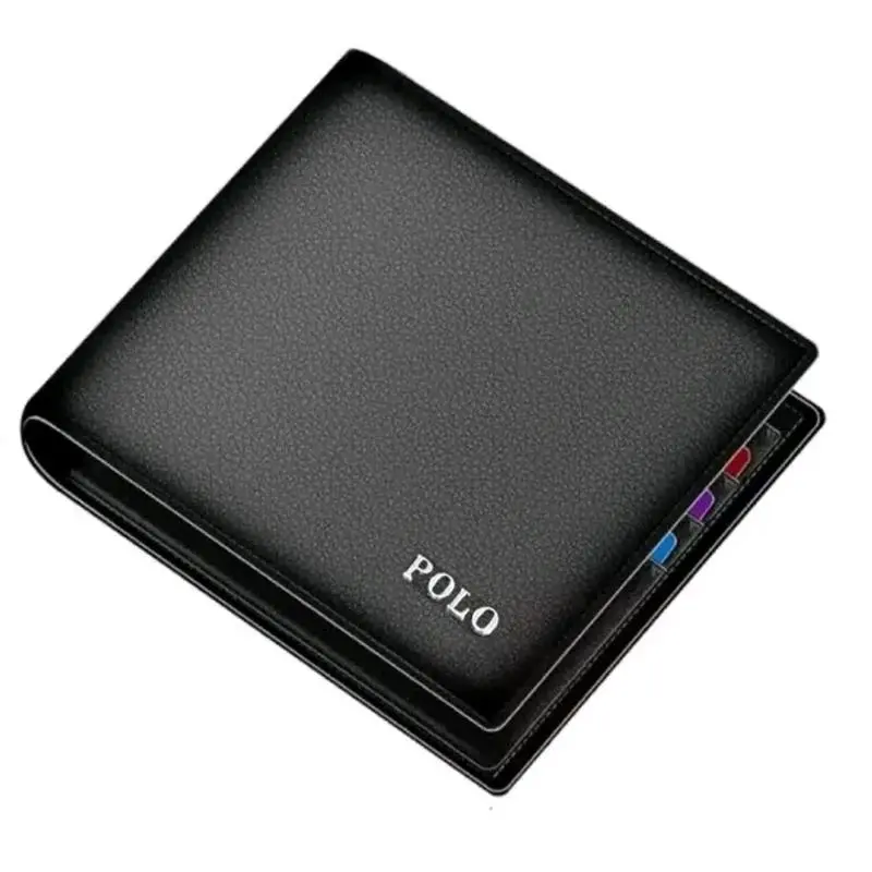 (COD) Dompet lipat Pria murah Dompet remaja Dompet lipat kulit sintetis FREE BOX Wadah/Dompet Koin Dompet Kartu Kulit PU Hitam