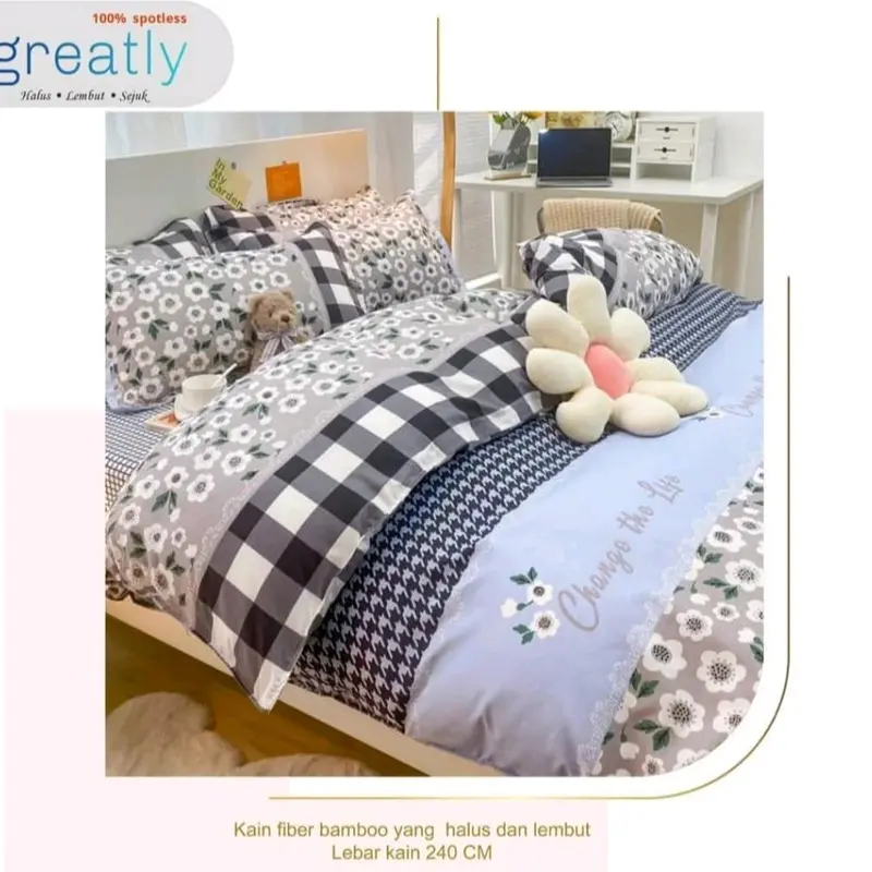 Set Sprei Flowers 180x200|sprei aestentic|Sprei katun|sprei terbaru 1