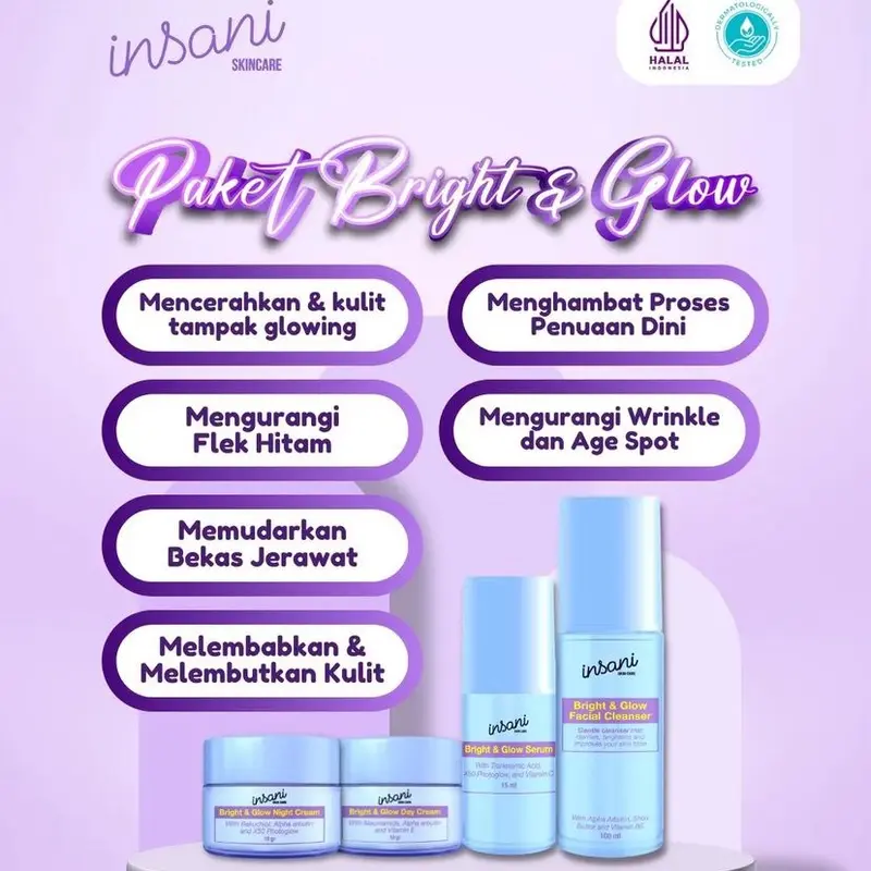 INSANI SKINCARE PAKET BRIGHT & GLOW BPOM / FORTE KLINIK APOTEKER Mencerahkan Melembutkan kulit 1