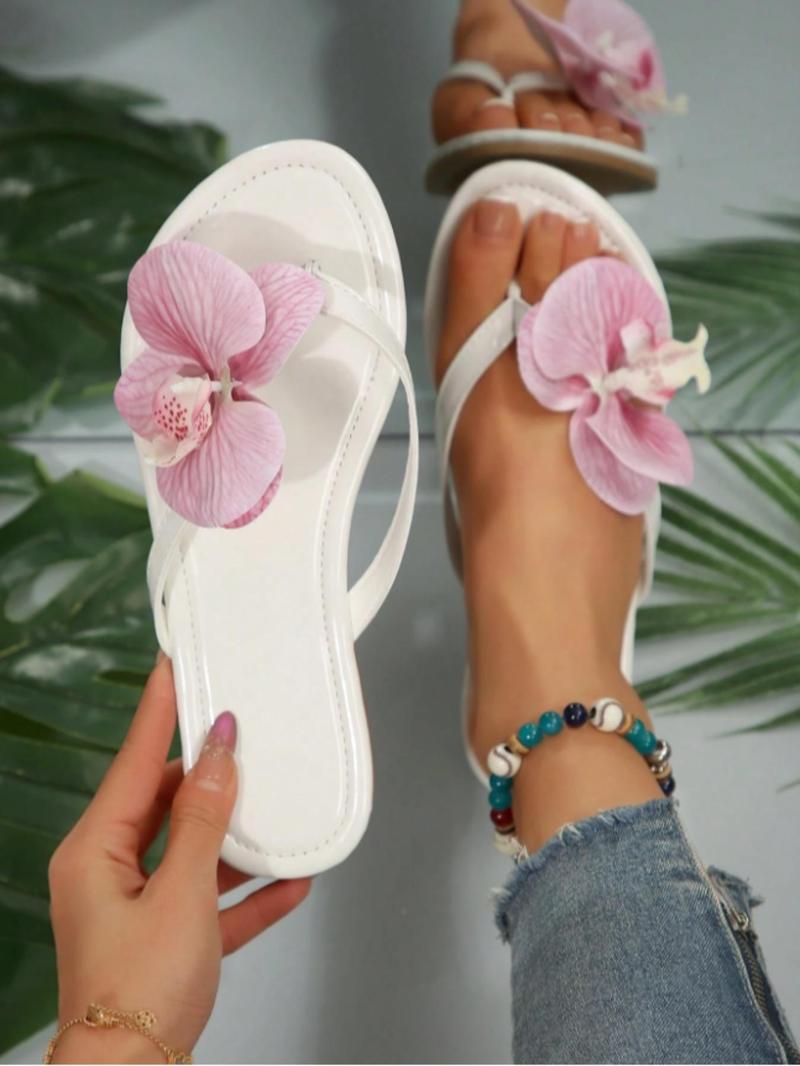Product Introduction of Women's Boho Style Flower Decorated Slide Sandals, Casual Trendy Flat Sandals, Fashionable Sandals for Daily Wear, Shoe 2