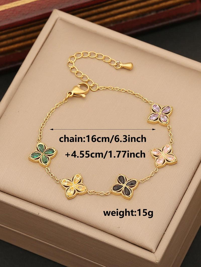 Product Introduction of Four Leaf Clover Design Bracelet, Fashionable Jewelry for Women & Girls, Trendy All-match & Exquisite Jewelry for Birthday Gift 1
