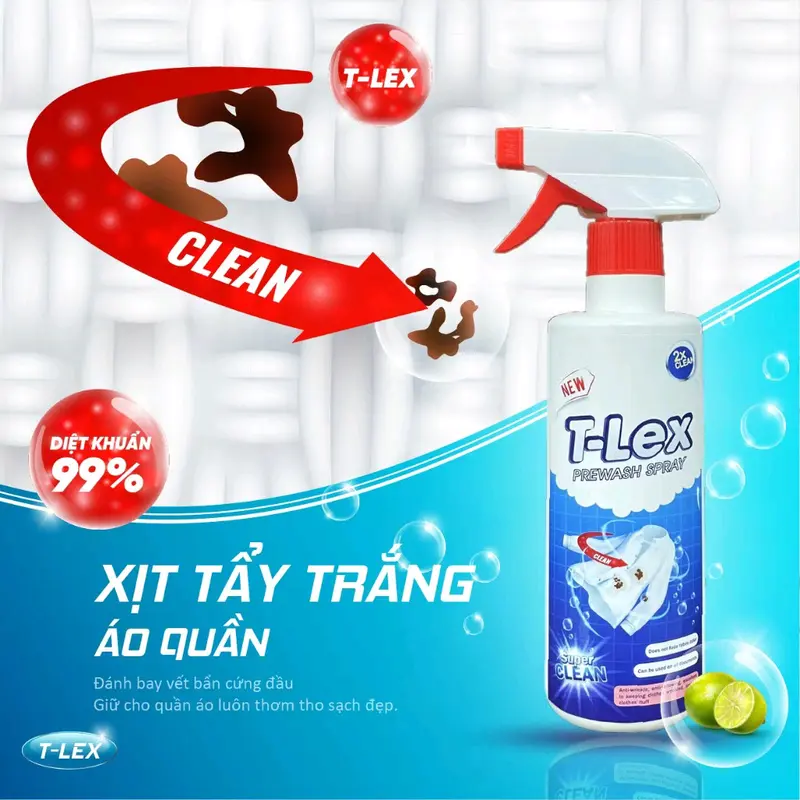 Tẩy Trắng Quần Áo T-LEX 500ml Tẩy Mốc, Ố Vàng Quần Áo, Vết Bẩn - Chính Hãng Không Làm Phai Màu Vải Làm Sạch xịt  mốc 4