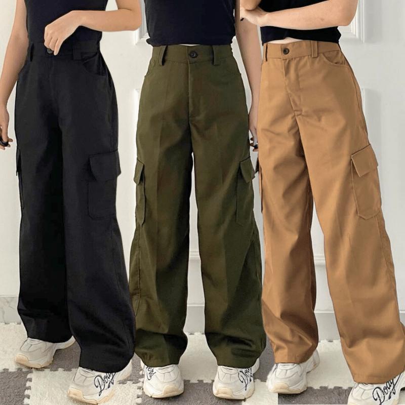 Celana Cargo Wanita Kekinian Highwaist Loose Premium Cargo Pants Pinggang Karet Melar 1