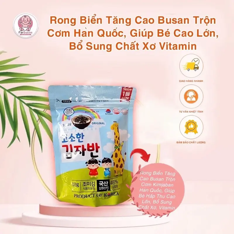 Rong Biển Tăng Cao Busan Trộn Cơm Hàn Quốc, Giúp Bé Cao Lớn, Bổ Sung Chất Xơ Vitamin gói 40gr