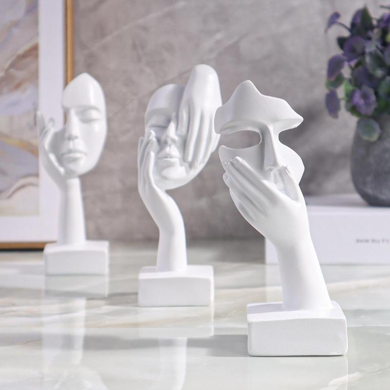 Product Introduction of Mask & Hand Design Statue Decor, 3 Counts/set Creative Desktop Decoration, Modern Home Decor for Living Room Bedroom Office 4