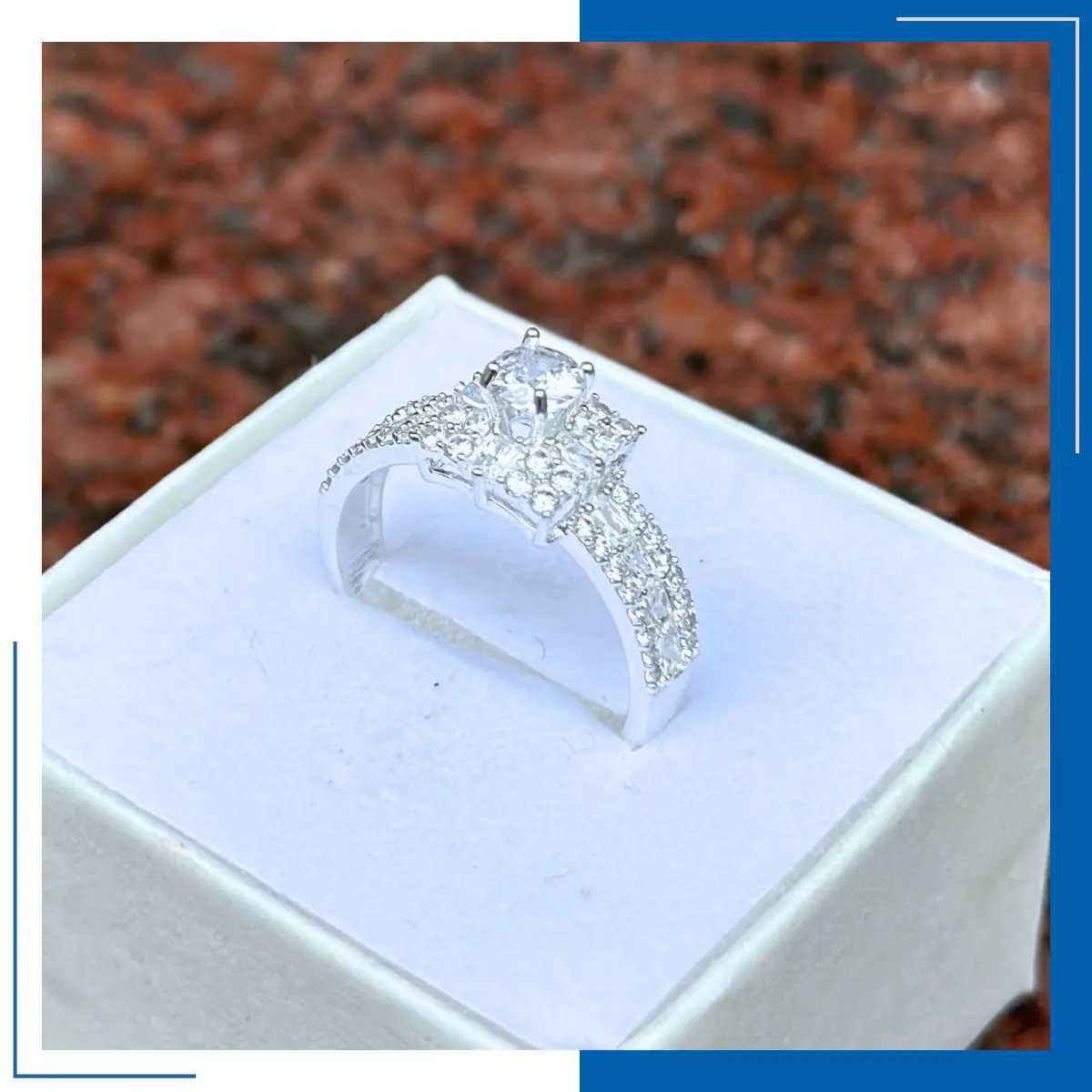 Nhẫn Bạc Nữ S925 Mặt Vuông Đá Chủ CZ 6 Li Vai Nhẫn Đá Tấm Và Đá Baget Có Bản Xi Kim Không Cần Kiêng Nước - HVJ
