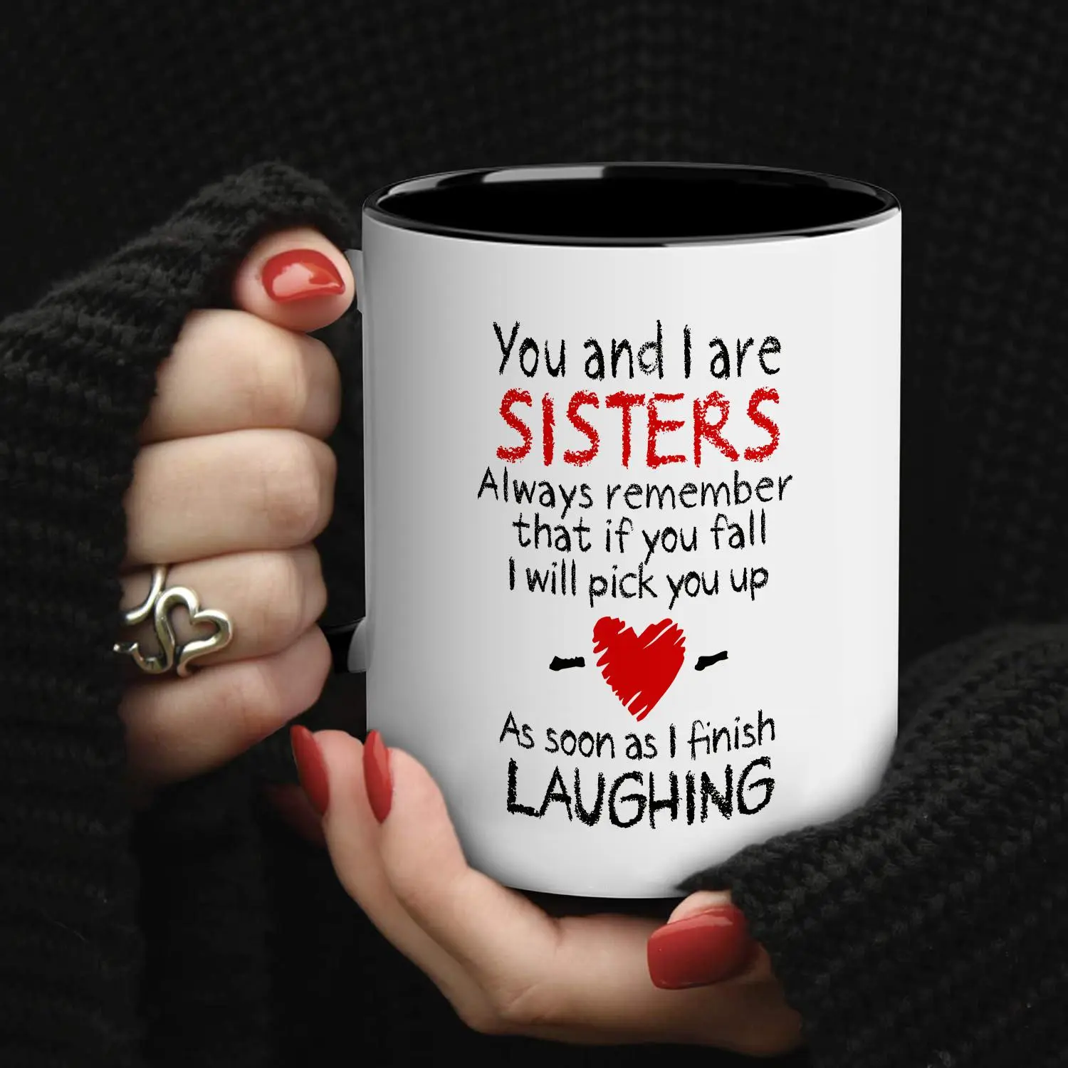 Letter Pattern Coffee Mug, 1 Count 11oz Sister Gift Mug with Handle, Coffee Tea Cup for Home & Office Use, Christmas Gift for Sister, Stocking Filler