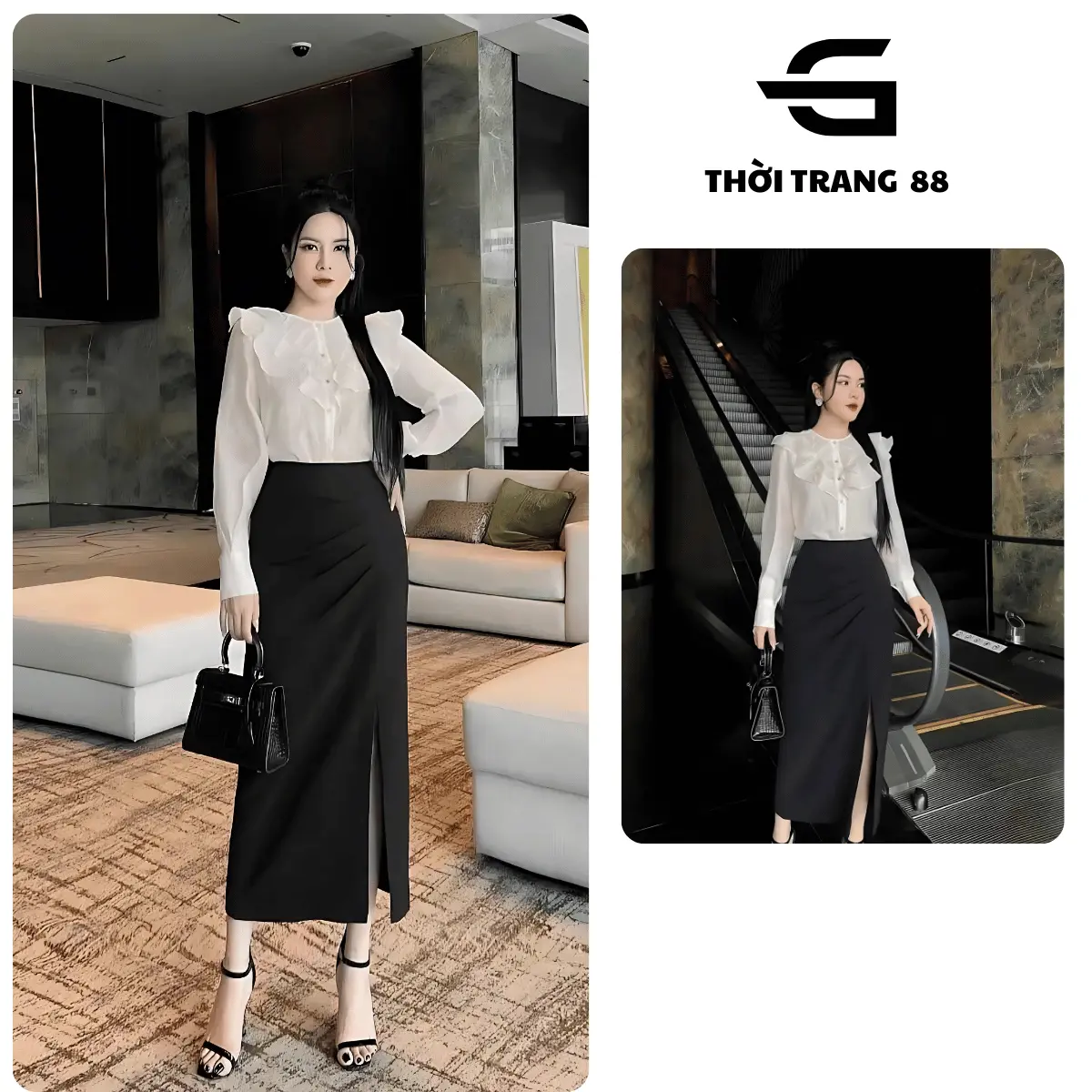 Chân váy bút chì dáng dài xẻ tà trước phom ôm công sở cạp cao tôn dáng CV013 - Thời Trang 88 - Nhung, Nữ