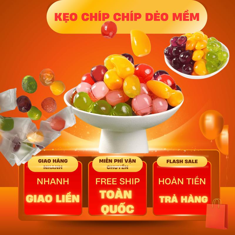 Kẹo Chíp Chíp Nhân Chảy 4D Bóc Vỏ Trái Cây Mix Vị Kẹo Dẻo Có Nhân Xoài 1Kg Ăn Vặt Candy Food Snack Thức Ăn Viên Kẹo Dẻo Đào