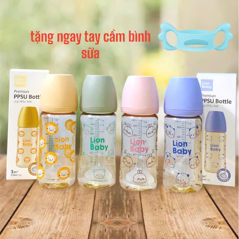 Bình sữa PPSU Lion Baby họa tiết 170ml/270ml tặng 1 núm tăng size