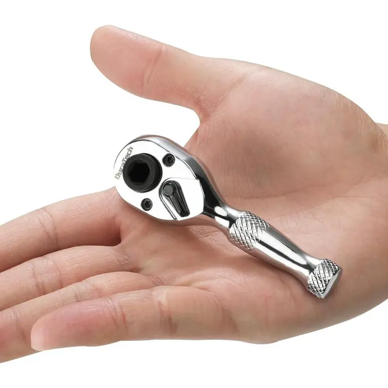 Stubby Ratchet Wrench Set, 1 Set 72-Tooth 1/4" 3/8" 1/2" Drive Socket Wrench, Mini Small Ratchet with CR-MO Head, Quick-Release & Reversible Design 4
