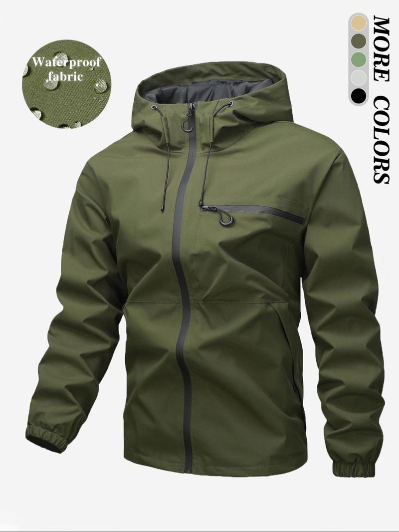 Product Introduction of Men's Solid Color Hooded Zip Up Jacket, Regular Fit Casual Windproof Waterproof Softshell Comfortable Versatile Sports Outdoor Jacket for Daily Wear, Fashionable Functional Jacket for Men, Coats 1