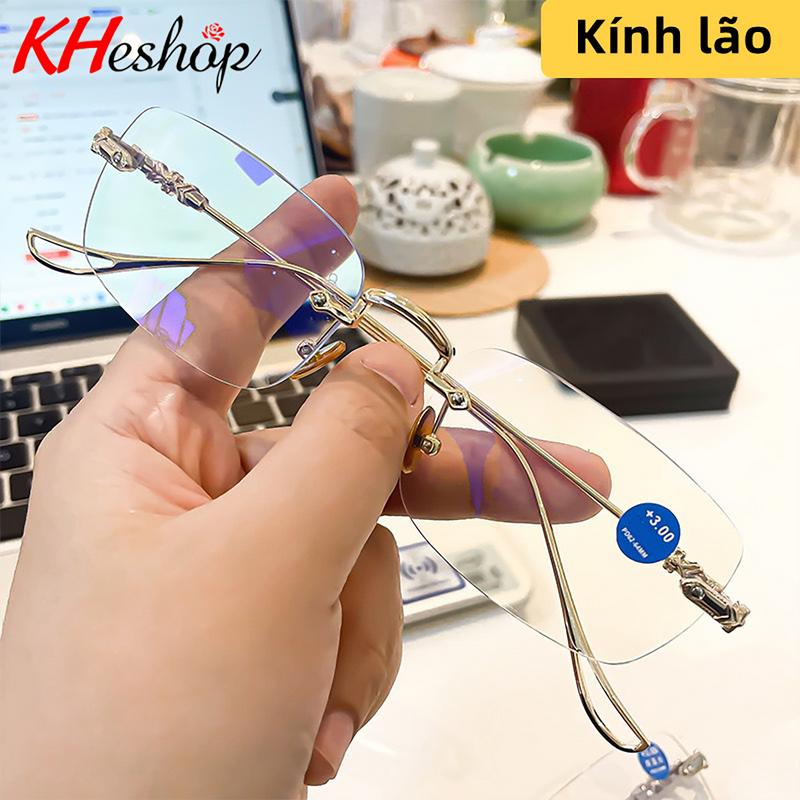 [Mã HY221003 tặng túi vải] Kính lão form không viền đẹp sang, đủ độ viễn thị từ +1.00 tới +4.00 Kính chống ánh sáng xanh cho người lớn tuổi Kính lão thị
