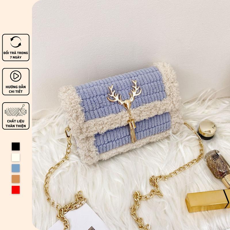 Quà Valentine Túi len tự đan phối màu túi đeo chéo thời trang Hàn Quốc - Bộ phụ kiện đầy đủ LX103 Bag Handmade
