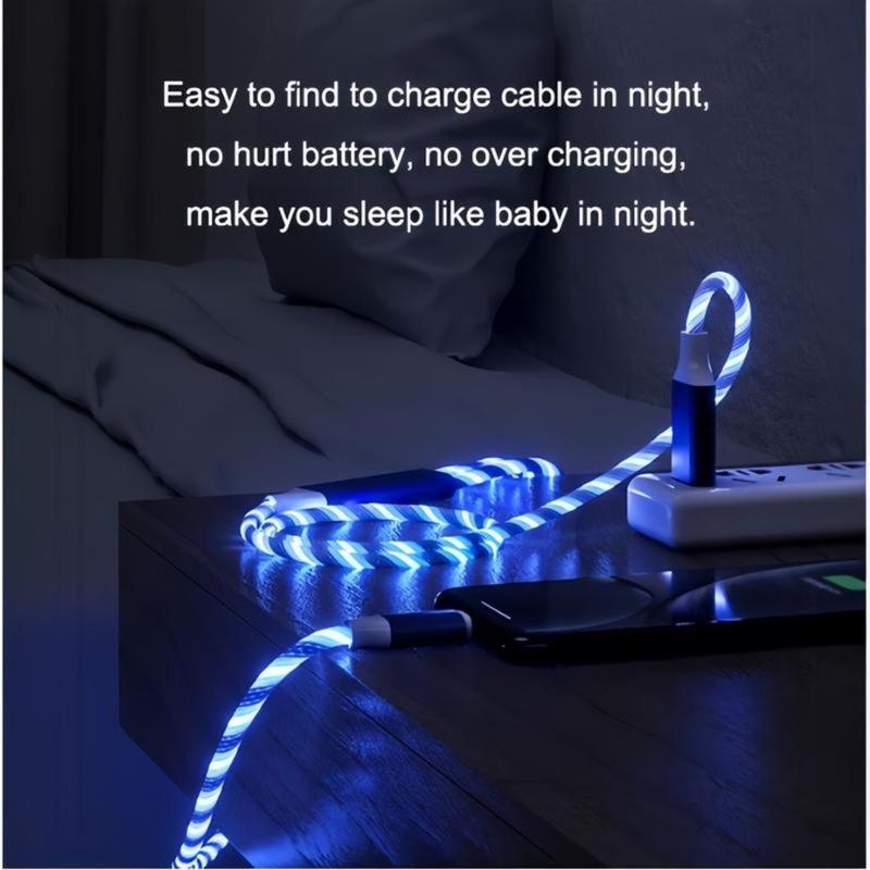Cáp sạc di động, 3 IN 1, Cáp USB LED, Streamer đầy màu sắc, Cáp Type C và Micro, Sạc nhanh, Dòng dữ liệu 4