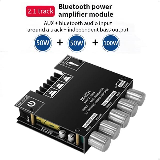 【Giá khuyến mãi ZK-MT21 mạch khuếch đại âm thanh bluetooth TPA3116 2.1 Kênh Bluetooth 5.0 50WX2 Công suất 100W Âm than Phụ Kiện Nghe Nhạc