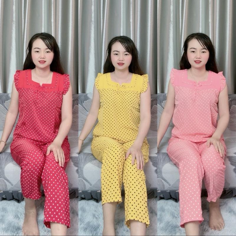 T96 (40-75KG) SET ĐỒ BỘ QUẦN DÀI 9 TẤC, CÓ TÚI LỤA 100D, MẶC NHÀ IN CHẤM BI NHỎ Top Nhung Women Nho