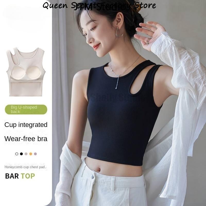 Áo Ngực Trên, Thời Trang Hàn Quốc, Thiết Kế 2 Trong 1, Áo Vest Treo Cho Nữ, Có Thể Mặc Bên Trong, Có Đệm Ngực, Áo Croptop