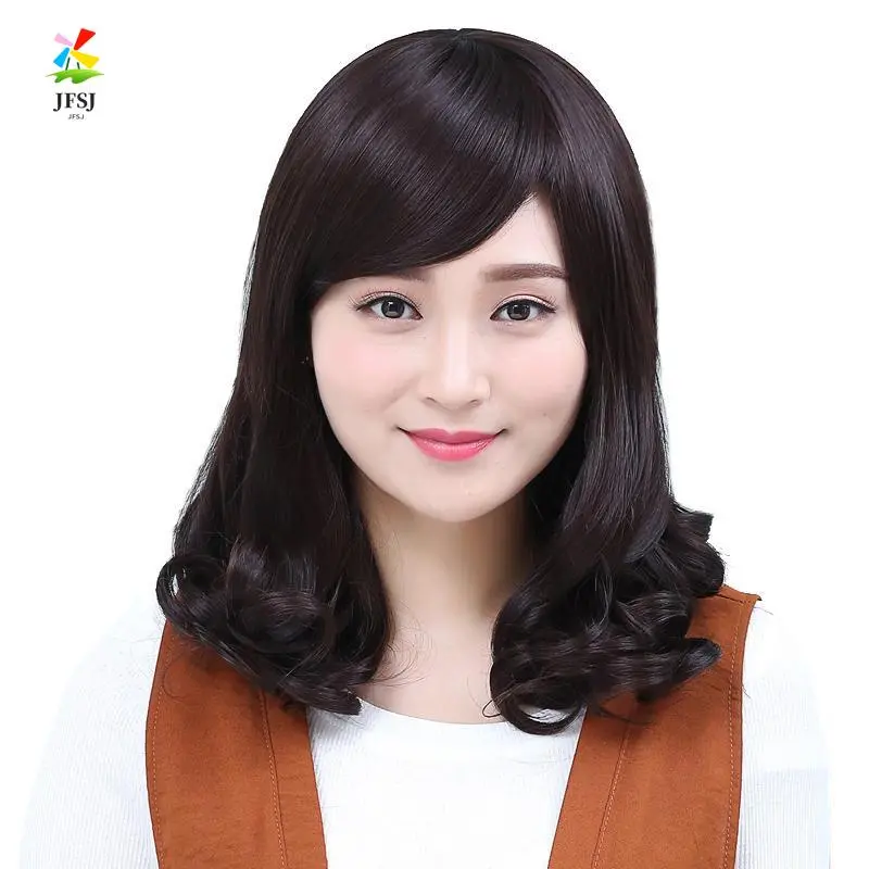 Wig baru, poni wanita, penutup rambut bunga pir, wig pembentuk wajah, gaya rambut berbulu modis, rambut panjang wanita