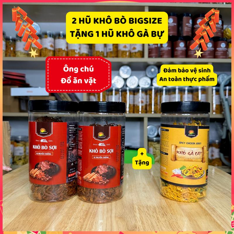 [70% THỊT HEO] X2 Khô Bò Bigsize 250g tặng 1 Khô Gà Bigsize - Ông chú Đồ ăn vặt X2 - Đồ ăn vặt snack Food Thức Ăn Chua