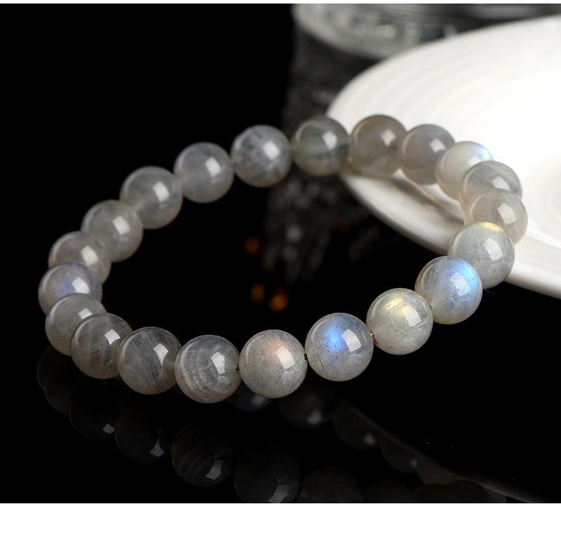 Product Introduction of Crystal Natural Moonstone Loose Beads Bracelet Net Body Color Light Gray Moonlight Labradorite round Beads Bracelet 21
