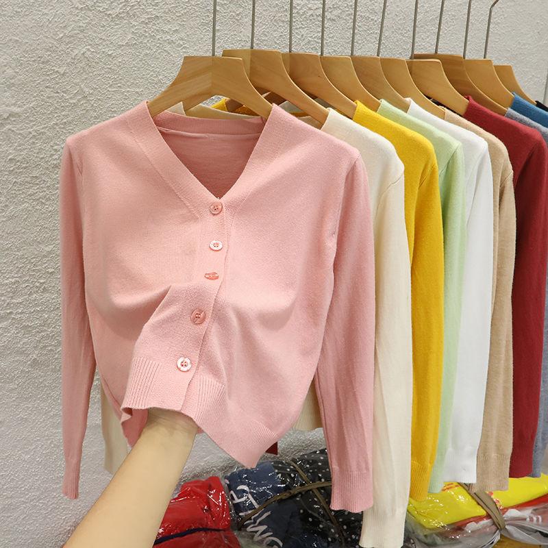 Áo Khoác Cardigan Dệt Kim, Cổ Chữ V, Ngắn, Dành Cho Nữ, Hàng Mới Về Mùa Thu 2024, Màu Trơn Áo Len Áo Mặc Bên Ngoài, Dài Tay, Áo Dệt Kim, Áo Không Dây Nữ 2