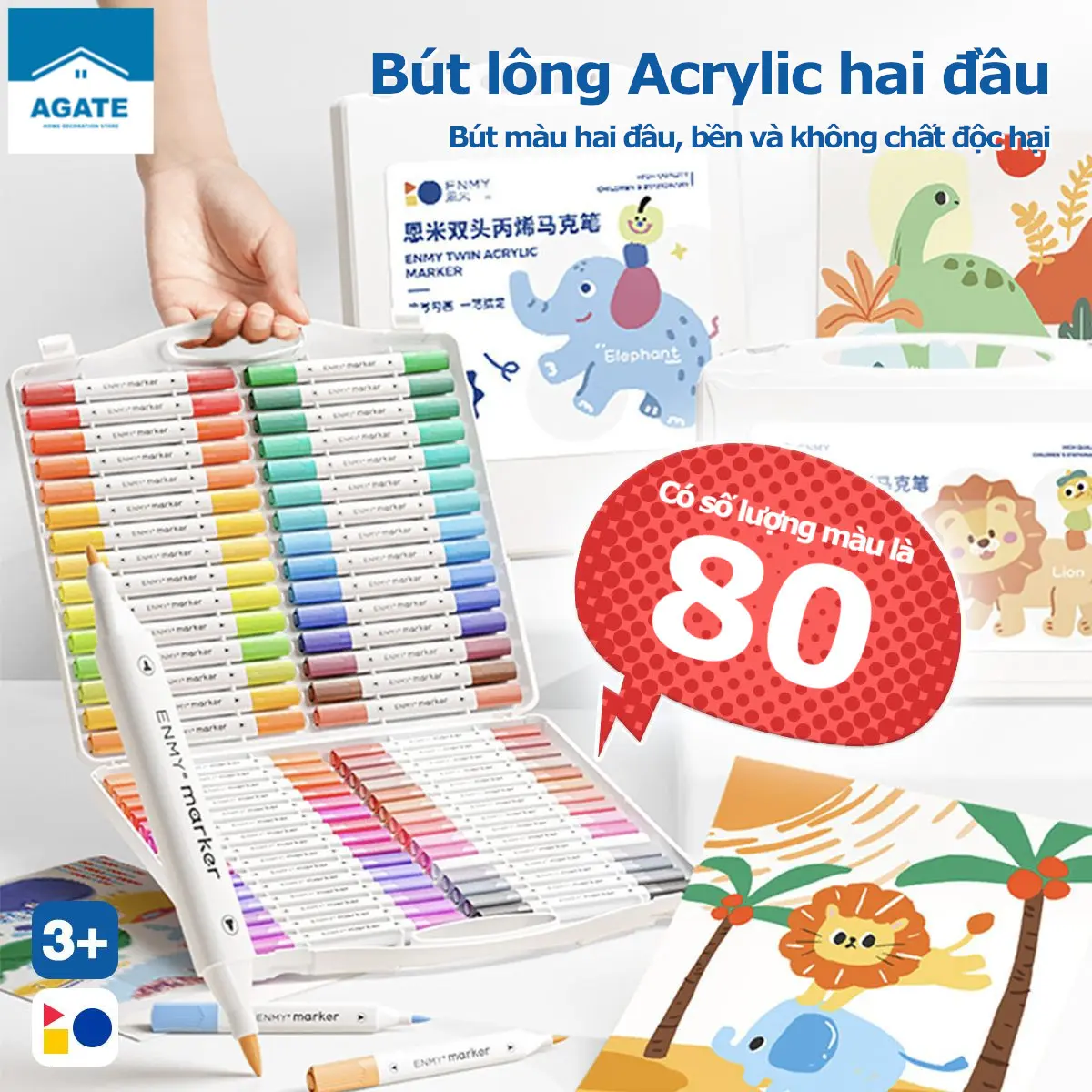 Bút Màu Acrylic Marker 24/36/48/60/80 Cao Cấp Màu Sắc Tươi Sáng - Bút Lông Màu, Không chứa cồn.