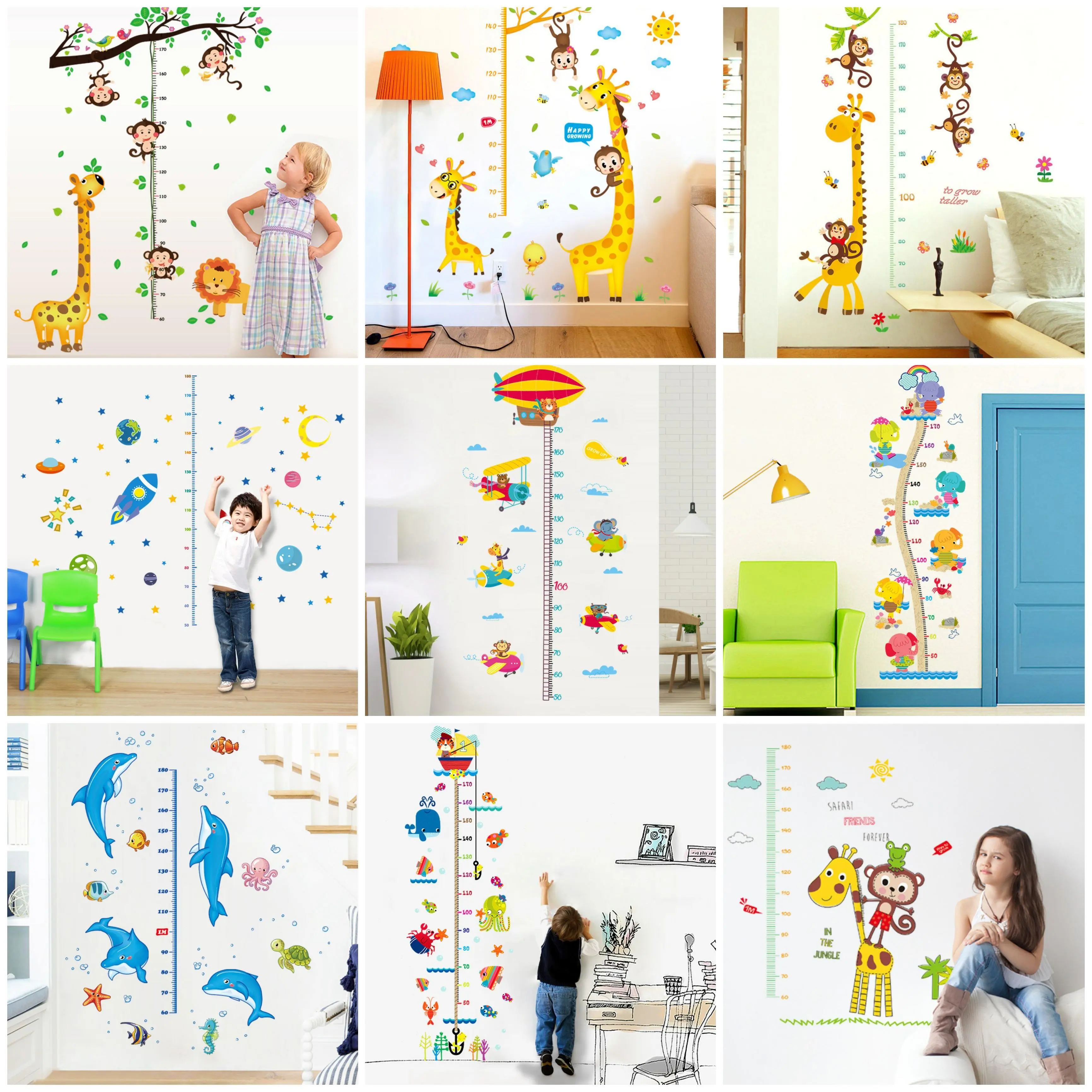 Juragan Stiker Dinding untuk Mengukur Tinggi Badan Karakter Hewan Bahan Vinyl PVC Pekerat Kuat dan Tahan Air untuk Kamar Tidur