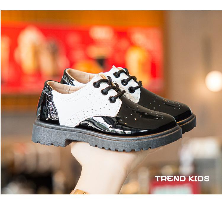 Product Introduction of Spring and Autumn New Children's Black Leather Shoes Lace-up Fashion British Style Boys Performance Shoes Girls Performance Shoes Soft Bottom 19