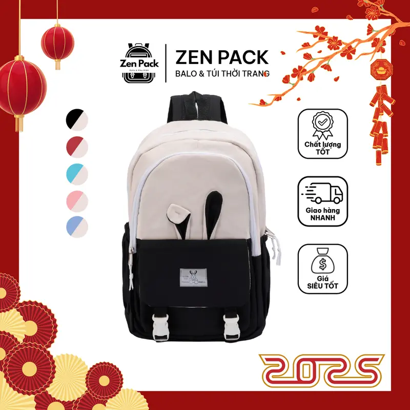 Balo vải đi học nữ ZENPACK đeo vai Hàn Quốc tai thỏ dễ thương đựng laptop 15.6 inch ZP05 0