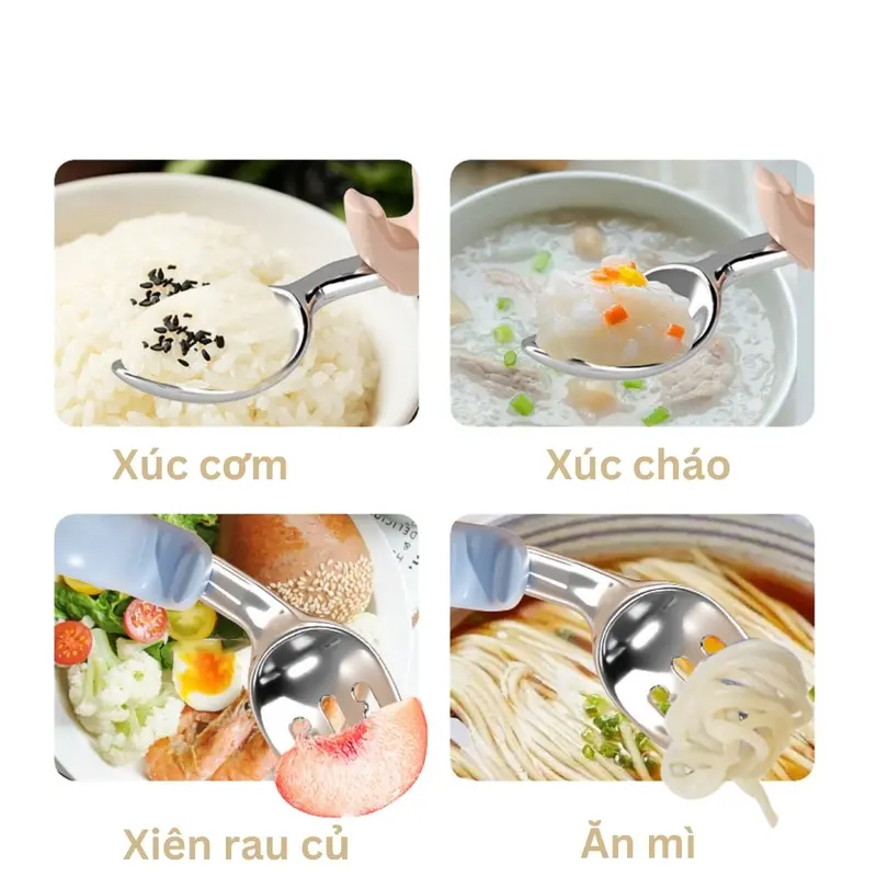 Set Thìa Tập Xúc Cong An Toàn Cho Bé, Đầu Thìa Dĩa Cong, Tay Cầm Silicone Cao Cấp, Dùng Được Trong Máy Rửa Bát 5