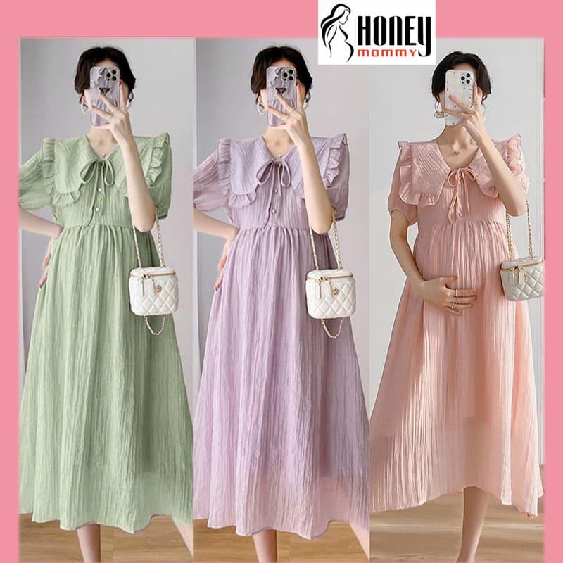 Đầm Bầu Váy Bầu Dự Tiệc Đi Chơi Mùa Hè Cổ Sen Dáng Babydoll Xinh Xắn Dễ Thương HD2788 Honey Mommy Váy Nữ Women Dress