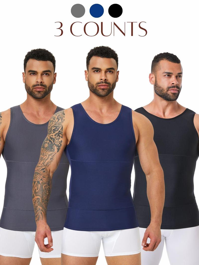 Product Introduction of Men's Solid Color Round Neck Compression Shapewear Tank Top, High Stretch Tummy Control Shaper Vest, Men's Shapewear for All Seasons 1