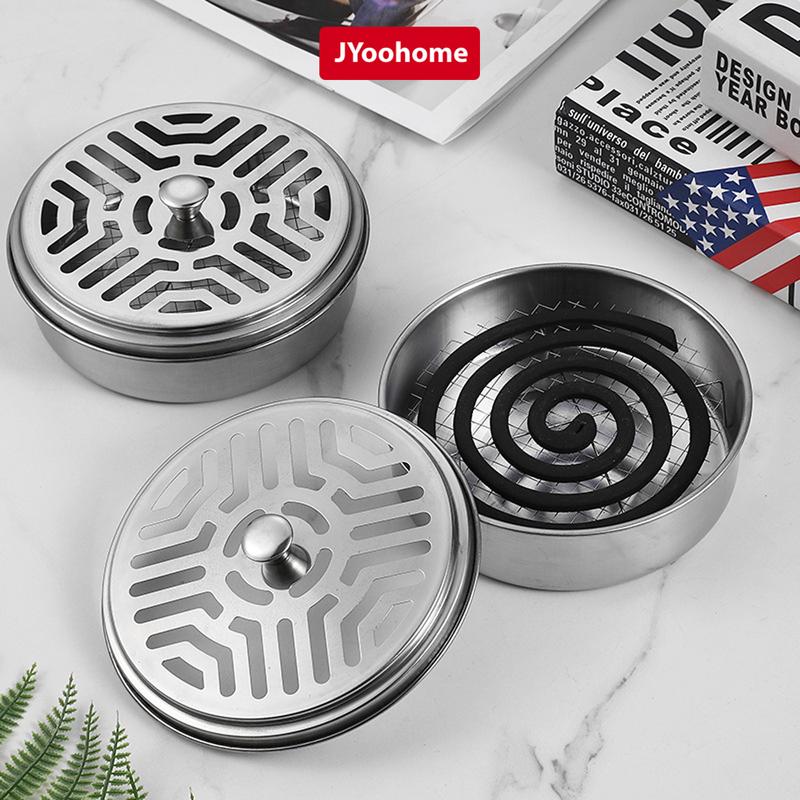 COMBO 3 Hộp đựng nhang muỗi JYoohome bằng thép không gỉ 15cm Khay đựng hương muỗi có nắp đậy an toàn Chống Bụi ban công hình tròn