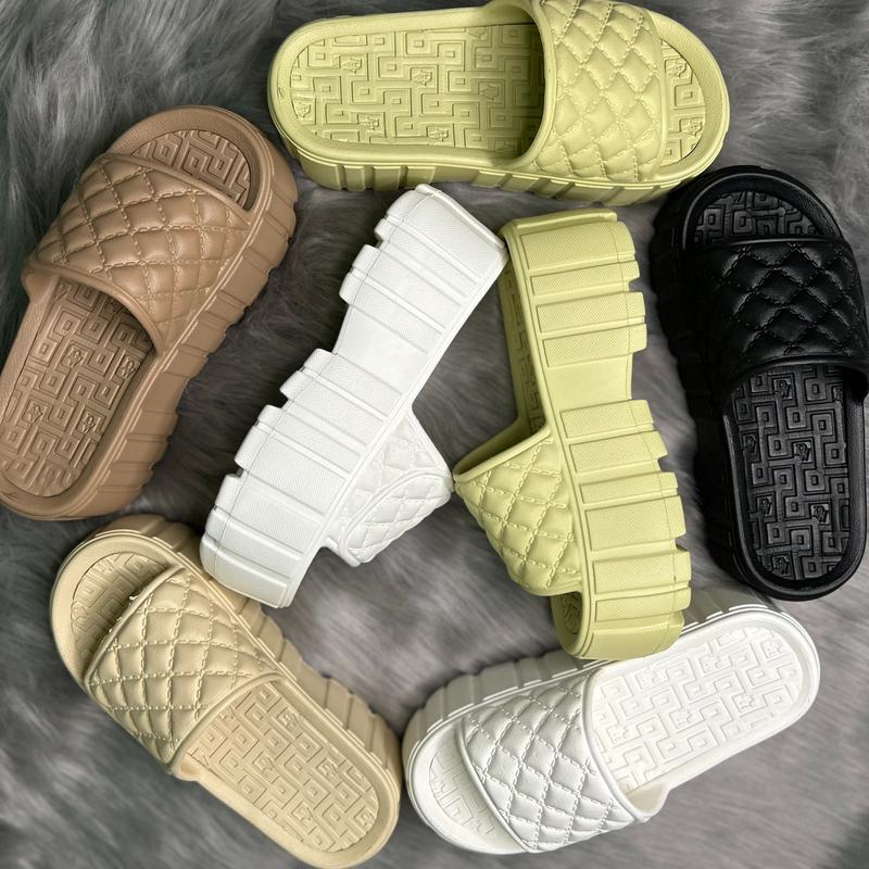 Dép nhựa Duwa đúc nguyên khối nữ quay ngang đế bằng cao 6 phân họa tiết hoa văn chống trơn trượt không thấm nước DH316-1 DéP Slipper Có Quai Women