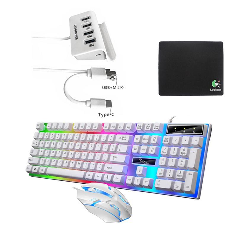  Combo bàn phím chuột G21B và USB OTG HUB chơi game Minecraft Roblox và làm việc nhắn tin lướt web trên điện thoại 